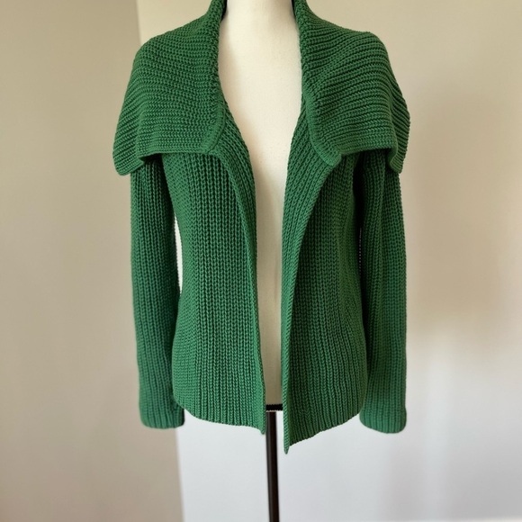 Talbots open front shawl collar heavier weight sweater in green size medium - Picture 10 of 11